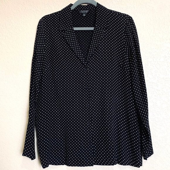 Topshop black top polka dot long sleeve button down blouse size 6 - Picture 1 of 8